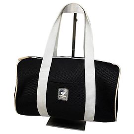 Tote Vintage Courreges em Mesh com acabamento em couro Preto Branco Preto