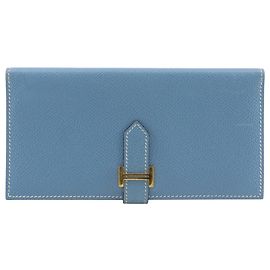 Cartera larga clásica Hermès Bearn Azul claro