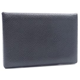 Hermès Calvi Kartenetui aus schwarzem Leder Schwarz