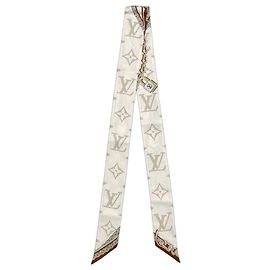 Sciarpa in nastro di seta Louis Vuitton Marrone Bianco