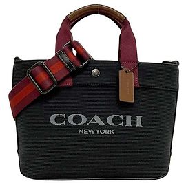 Coach 2-Way Handbag Black and Burgundy Canvas Black Dark red