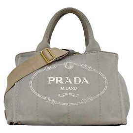 Sac cabas Prada Canapa en toile grise Marron