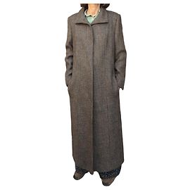 Louis Féraud long brown tweed coat Brown