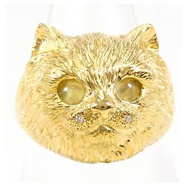 Autre Marque 18K Yellow Gold Cat's Eye and Diamond Band Ring Golden