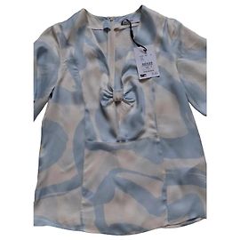 Zara Zapa Bluse aus Viskose mit Aquarellprint Weiß Blau