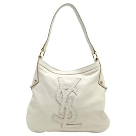 VINTAGE YVES SAINT LAURENT RIVE GAUCHE 147088 LOGO YSL LEATHER HANDBAG White