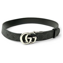 GUCCI MARMONT GG BOUCLE REVERSIBLE T65 CANVAS MONOGRAM & LEATHER BELT Black