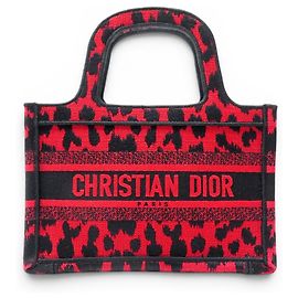 NEW CHRISTIAN DIOR TOTE BOOK MINI MIZZA LEOPARD RED HANDBAG Red