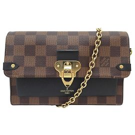 LOUIS VUITTON VAVIN CHAIN WALLET DAMIER EBENE CANVAS CLUTCH Braun