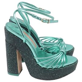 Sophia Webster Rue 140 Platform Sandals in Green Metallic Leather Green