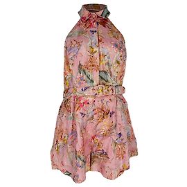 Zimmermann Daylight Halter Playsuit in Pink Linen Brown Pink