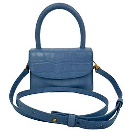By Far Crocodile-Embossed Mini Top Handle Bag in Light Blue Leather Blue Light blue