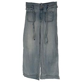 Lauren Ralph Lauren Wide-Leg-Jeans aus blauer Baumwolle mit Bindegürtel Blau