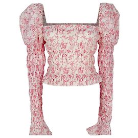 Autre Marque Blusa Delilah estampada e franzida em algodão rosa de Caroline Constas Rosa