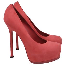 Yves Saint Laurent Tribtoo Platform Pumps in Red Suede  Red