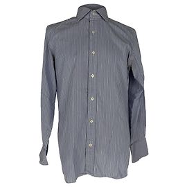 Tom Ford Gestreiftes Button-Down-Hemd aus blauer Baumwolle Blau
