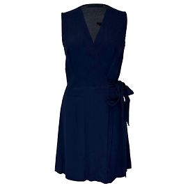 Sandro Mini-Kleid aus Crêpe mit V-Ausschnitt in blauer Viskose Blau