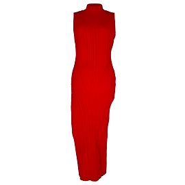 Herve Leger Midi-Kleid aus gerippter Strickware in roter Viskose Rot