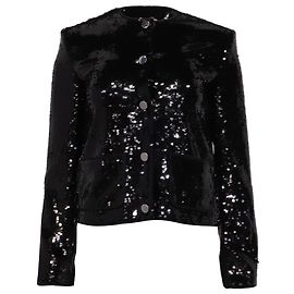 Theory Sequin Pocket Cropped Jacket in Black Polyester Black