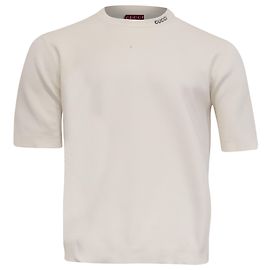 T-shirt in seta bianca con logo intarsia Gucci Bianco