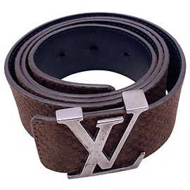 Louis Vuitton Brown Mini Damier Suede LV Initiales Belt Size 95 Brown
