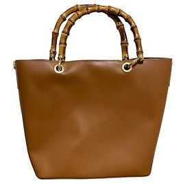 Autre Marque Bolsa Tote 2way de couro com alça de bambu BEVINI Marrom Camelo