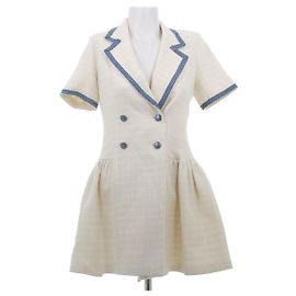Sandro Robe crème à boutons bleus Beige
