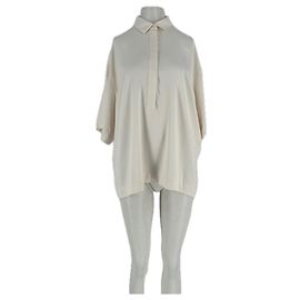 Autre Marque Camisa oversize de mangas curtas Bege