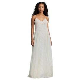 Rotate Robe maxi en dentelle et satin crème - size UK 10 Autre