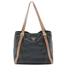 Prada Sac cabas en cuir Vitello Daino bleu marine Bleu Marine