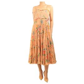 Zimmermann Peach shirred Midi-Kleid mit Blumenmuster - Größe UK 10 Orange