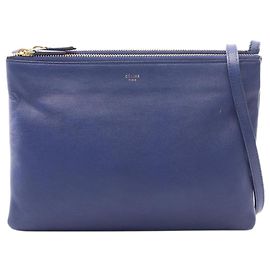 Céline Bolsa de ombro em couro Blue Trio Azul