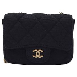 Chanel Mini Borsa a Catena Nera con Hardware Dorato Nero