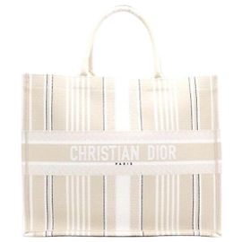 Dior Grand cabas à rayures beige Book Tote Blanc