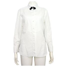 Gucci Camisa de algodão branco com laço no pescoço para mulher Branco