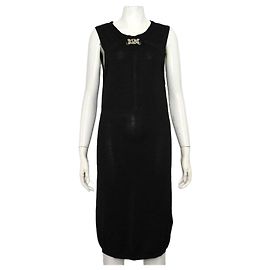 Versace Schwarzes Nylonkleid mit Goldakzenten Schwarz