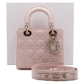 Dior Bolsa Tote e Bolsa de Ombro Lady Small MY ABC em pele de cordeiro Canage rosa com cristais e tom dourado Rosa