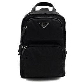 Prada Black Re-Nylon Saffiano Triangle Logo Unisex Shoulder Backpack Black