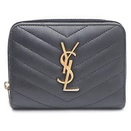 Saint Laurent Monogram Compact Zip Around Wallet Black