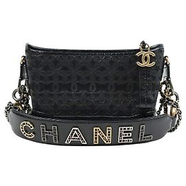 Chanel Black Small Strap Logo Laser Cut Camellia Gabrielle Hobo Bag Black