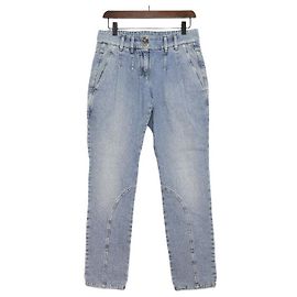 Brunello Cucinelli Calças jeans femininas com patch de couro Multicor