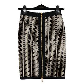 Balmain Monogram Wool Blended Pencil Skirt with Gold Zip Multiple colors