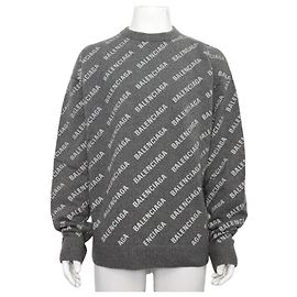Balenciaga Grauer Strickpullover für Herren aus Kaschmir-Mischung mit Initial-Logo-Jacquard Braun