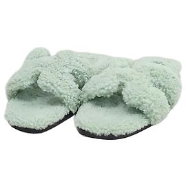 Hermès Sandale Mule Oran en Shearling Mint Vert
