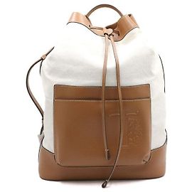 Tod's Embroidered Logo Leather Drawstring Unisex Backpack Brown