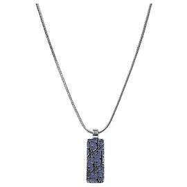 Dior Collana con piastra obliqua blu cubica argento Blu