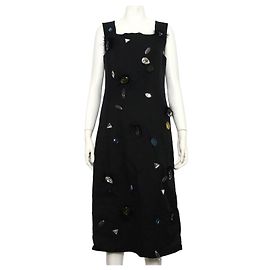 Céline Vestido largo sin mangas vintage de mezcla de seda negro con múltiples parches Negro