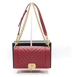 Chanel Boy Medium Flap Gold Chain Schultertasche Rot