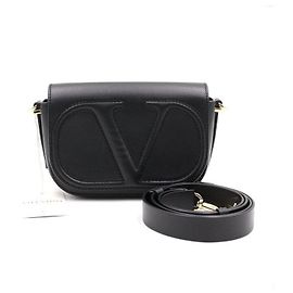 Valentino Bolsa de ombro e bolsa transversal em couro preto com logo Preto