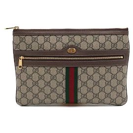 Gucci Pochette Clutch GG Supreme Ophidia Web Stripe Marron